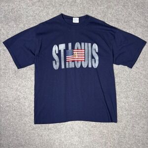 Vintage All Sport St Louis McDonalds American Flag T-Shirt Navy Blue XL USA Made